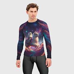Рашгард мужской Космос и кот едет верхом на альпаке, цвет: 3D-принт — фото 2