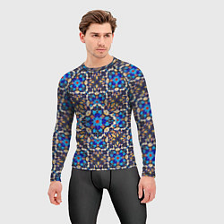 Рашгард мужской Мозаичный цветочный узор на черном фоне, цвет: 3D-принт — фото 2