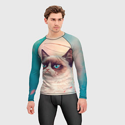 Рашгард мужской Мемный кот Grumpy Cat с нимбом, цвет: 3D-принт — фото 2