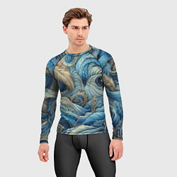 Рашгард мужской Паттерн из перьев и джинсы - нейросеть, цвет: 3D-принт — фото 2