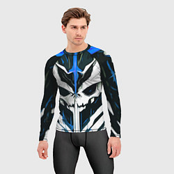 Рашгард мужской Абстрактный белый череп и синие полосы, цвет: 3D-принт — фото 2