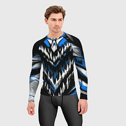 Рашгард мужской Абстрактные бело-синие шипы, цвет: 3D-принт — фото 2