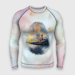 Рашгард мужской Маяк у моря на закате в отпечатке пальца, цвет: 3D-принт