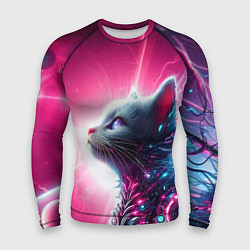 Мужской рашгард Космический кибер котёнок - неоновое свечение