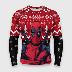 Рашгард мужской Дэдпул новогодний узор, цвет: 3D-принт