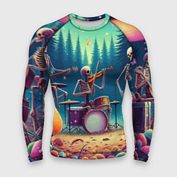 Рашгард мужской Группа скелетов даёт концерт под грибами, цвет: 3D-принт