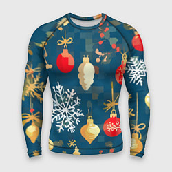 Мужской рашгард Ёлочные игрушки и снежинки