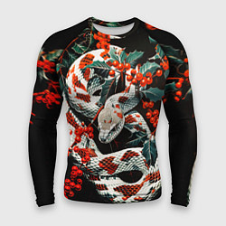 Рашгард мужской Змея красно-белая и падуб остролистный, цвет: 3D-принт