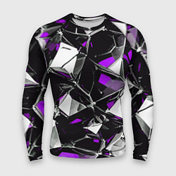 Рашгард мужской Фиолетово-белый паттерн на чёрном фоне, цвет: 3D-принт