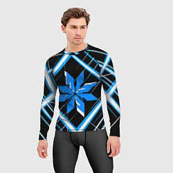 Рашгард мужской Сине-белая звезда и полосы на чёрном фоне, цвет: 3D-принт — фото 2