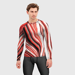 Рашгард мужской Волнистые вертикальные чёрно-красные полосы, цвет: 3D-принт — фото 2
