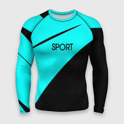 Рашгард мужской Sport неоновый голубой с чёрным, цвет: 3D-принт
