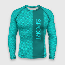 Рашгард мужской Sport бирюзовый текстурный с полосой, цвет: 3D-принт