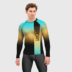 Рашгард мужской Sport бирюзово-жёлто-чёрный градиент с полосой, цвет: 3D-принт — фото 2