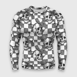 Мужской рашгард Черепа и клетчатый фон с дырами