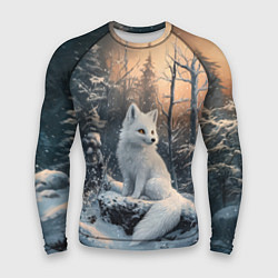 Мужской рашгард Белый лисенок в зимнем лесу
