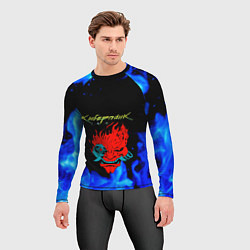Рашгард мужской Киберпанк голубой огонь, цвет: 3D-принт — фото 2