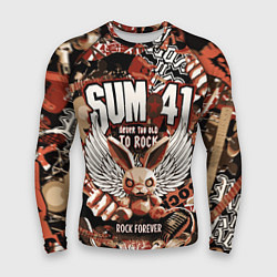 Рашгард мужской Sum 41 на фоне кролика и гитар, цвет: 3D-принт