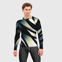 Рашгард мужской Чёрно-белый с синим затемнением полосы, цвет: 3D-принт — фото 2