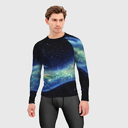 Рашгард мужской Синяя волна с зеленым оттенком на черном, цвет: 3D-принт — фото 2