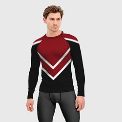 Рашгард мужской Красный с чёрным и белые полосы, цвет: 3D-принт — фото 2