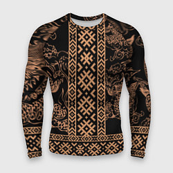 Рашгард мужской Золотой дракон с узорами славянскими, цвет: 3D-принт