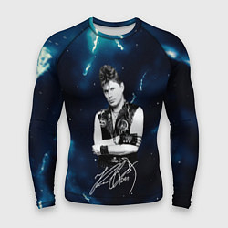 Рашгард мужской Юрий Хой черно-белый портрет с подписью, цвет: 3D-принт