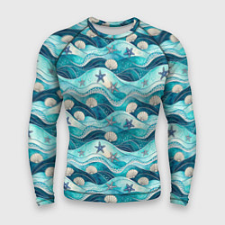 Мужской рашгард Летний узор с ракушками и морскими звездами