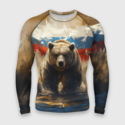 Рашгард мужской Медведь и флаг РФ в поле, цвет: 3D-принт