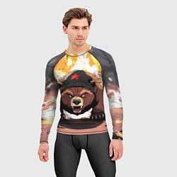 Рашгард мужской Злой русский медведь с пилоткой на голове, цвет: 3D-принт — фото 2