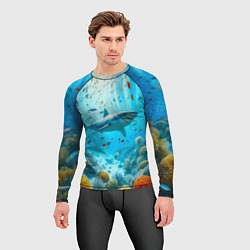 Рашгард мужской Белая акула в коралловом рифе, цвет: 3D-принт — фото 2