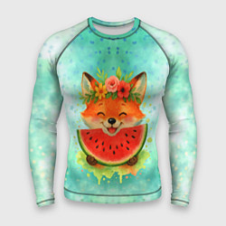 Мужской рашгард Веселая лисичка ест арбуз