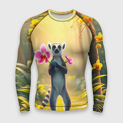 Мужской рашгард Лемур несёт орхидеи для любимой