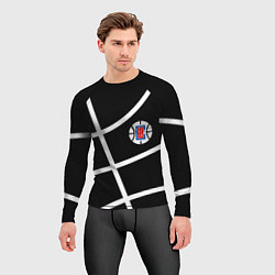 Рашгард мужской Клипперс - текстура черного мяча, цвет: 3D-принт — фото 2