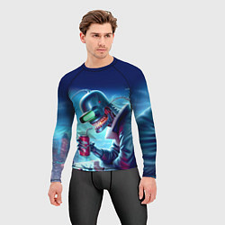 Рашгард мужской Кибер Бендер пьёт лимонад - неоновое свечение, цвет: 3D-принт — фото 2