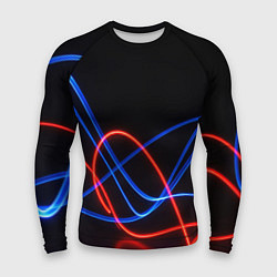 Мужской рашгард Красно синие неоновые линии на черном фоне