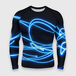Мужской рашгард Неоновые голубые волны на черном фоне