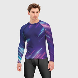 Рашгард мужской Абстракция бело синие красные полосы, цвет: 3D-принт — фото 2