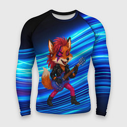 Рашгард мужской Лиса в косухе и гитарой - рок звезда, цвет: 3D-принт