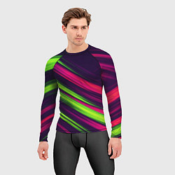 Рашгард мужской Фиолетово-зеленые линии, цвет: 3D-принт — фото 2