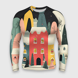 Мужской рашгард Разноцветные новогодние дома