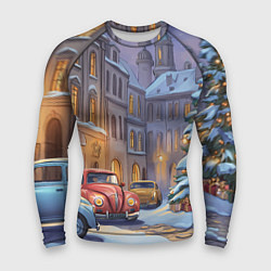 Мужской рашгард Новогодний снежный двор