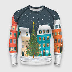 Рашгард мужской Новогодний снежный город, цвет: 3D-принт