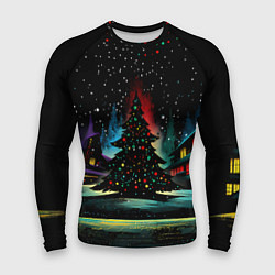 Рашгард мужской Новый год на черном фоне, цвет: 3D-принт