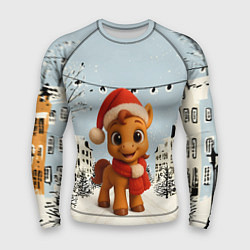 Мужской рашгард Милая новогодняя лошадка с шарфом