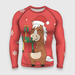 Мужской рашгард Новогодняя лошадка с подарками