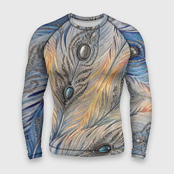 Рашгард мужской Синие перья с самоцветами, цвет: 3D-принт