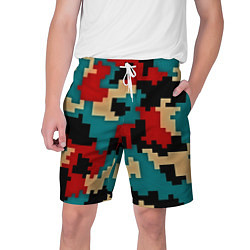 Мужские шорты Камуфляж пиксельный: красный/голубой