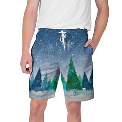 Шорты на шнурке мужские Снежинки в лесу, цвет: 3D-принт