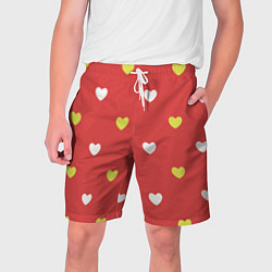 Шорты на шнурке мужские Сердечки на красном паттерн, цвет: 3D-принт